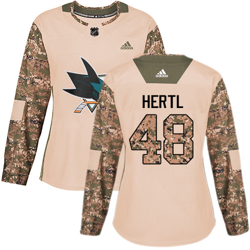 Adidas Sharks #48 Tomas Hertl Camo Authentic Veterans Day Women's Stitched NHL Jersey